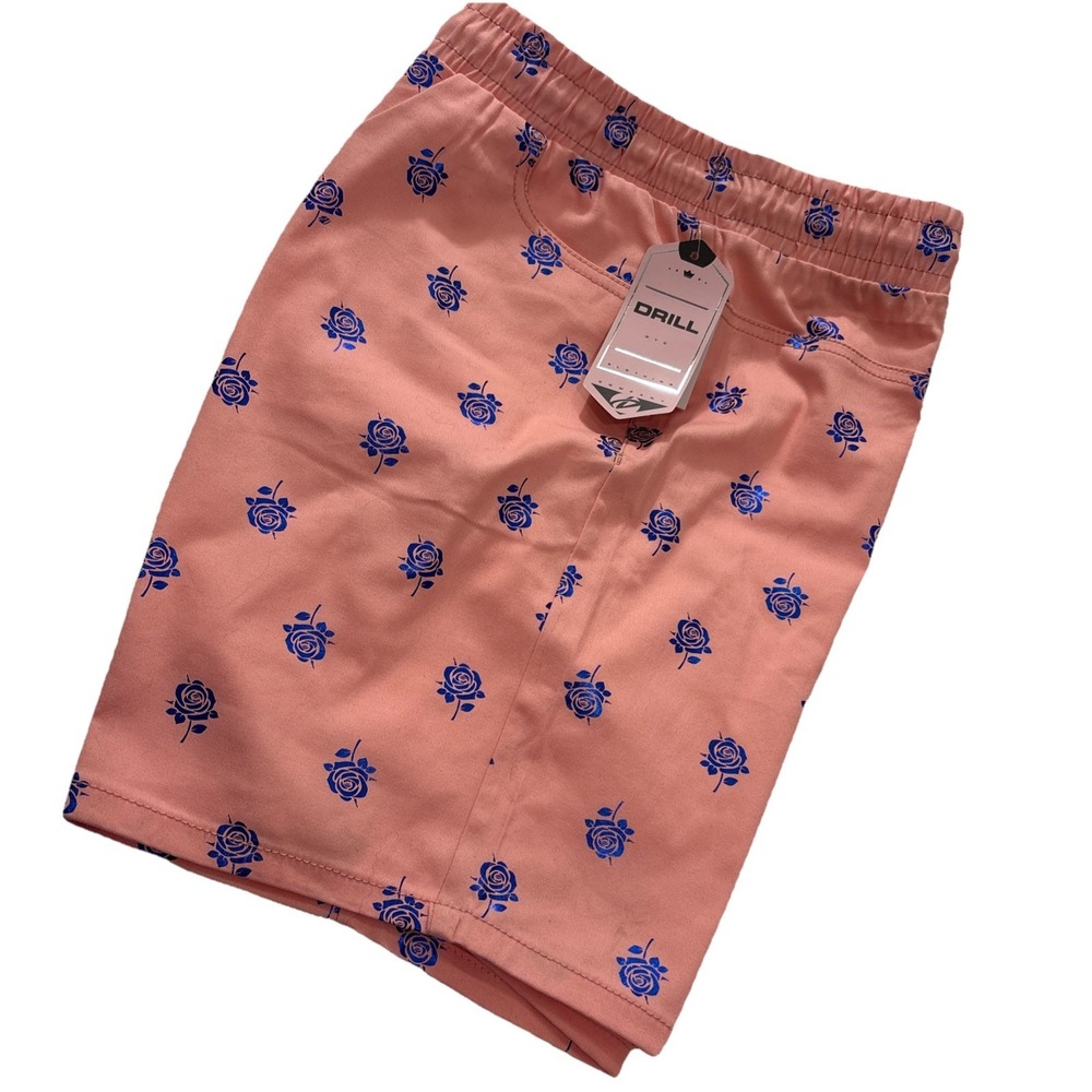 Drill Clothing Co. Pink Bermuda Shorts Purple Roses Stretch Twill Men's XL‎